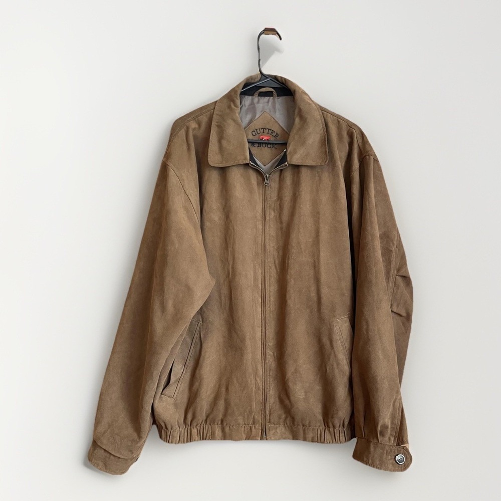 Cutter & Buck Jacket Mens XL Brown Microfiber Bomber Elastic Hem Golf Full Zip